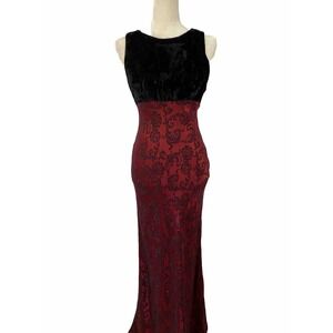 Vintage R Wear Black Maroon Velvet Maxi Slip Dress 90s Y2K Whimsigoth Sz Small 9